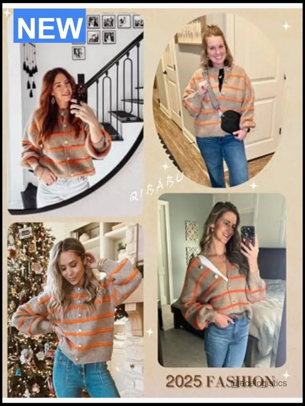 Women's Striped Cardigan Sweater Long Sleeve Button Down Knit Oversized